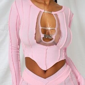 Trendy Pink Cut-Out Long Sleeve Top
